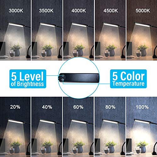 Swing-Arm-Lamp-Touch-Control-2500K-6000K-LED-Desk-Lamp-with-Clamp-5-Brightness-Dimming-Flexible-Gooseneck-Architect-Table-Lamp-Memory-Function-and-Eye-caring-Reading-Light-for-Home-and-Office-Black