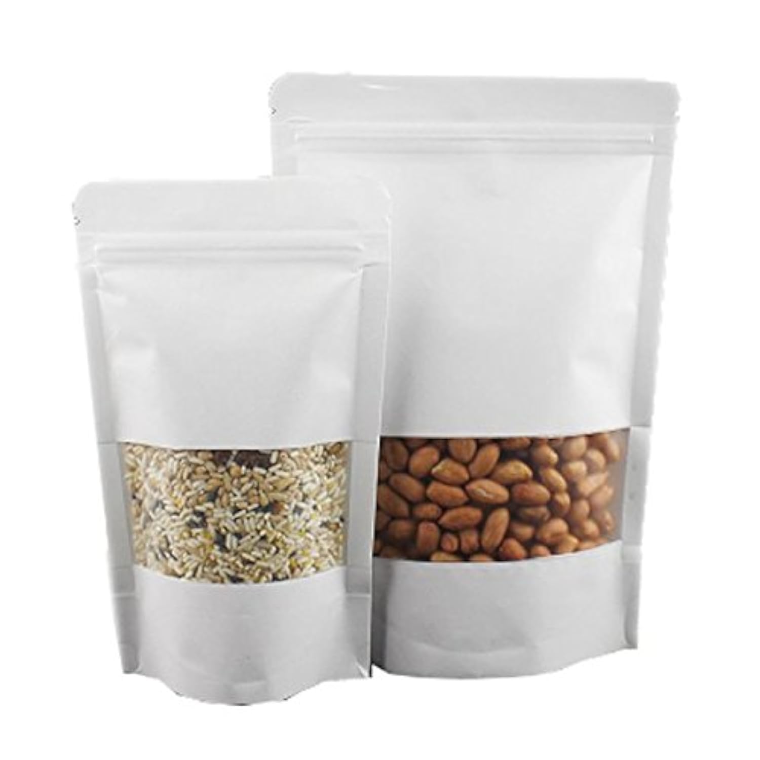 Strong Grip Seal Gusset Bags Smell Free - White Craft Paper with Clear Window(15x22CM (5.90'' x 8.66''),50)