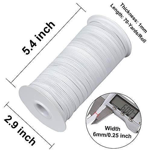 Elastic Bands for Sewing 1/4 inch, 70 Yards TOOVREN Elastic String for Masks, Flat Knit Elastic Cord Heavy Stretch High Elasticity Strap Earloop for DIY Crafts Mask Making Supplies - White