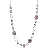 BULINLIN Beaded Long Necklace for Women Silver Sweater Chain Necklace with Crystal Resin Beads, Fashion Jewelry Necklace