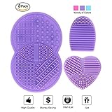 ESARORA Makeup Brush Cleaning Mat, Makeup Brush Cleaner Set of 3 Mini Cosmetic Brush Cleaner Mat Portable Washing Tools (Purple)