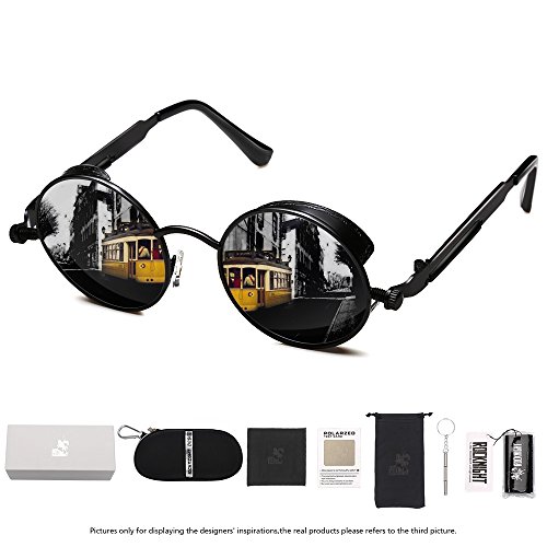 Rocknight Gothic Steampunk Polarized Full Metal Round Frame Sunglasses UV Protection black & grey