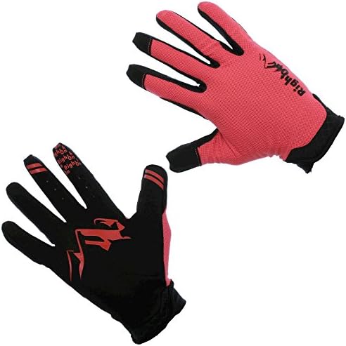 RightOn SIMPL Mountain Bike Gloves, Unisex Cycling Gloves, Full Finger MTB DH Downhill Off Road Gloves with Touch Recognition (Retro Red, M)
