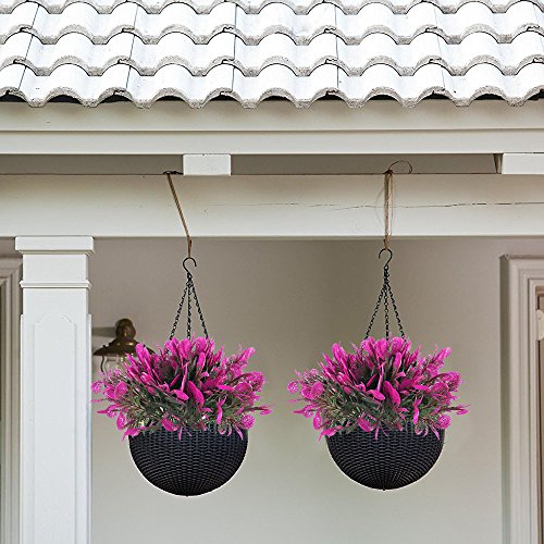 Nahuaa 4PCS Outdoor Fake Plants Artificial Shrubs Faux Plastic Pink Leaf Bushes Table Centerpieces Arrangements Home Kitchen Office Indoor Outside Planter Pot Spring Decorations