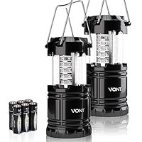 Vont 2 Pack LED Camping Lantern, Super Bright Portable Lanterns, Must Have During Hurricanes, Emergencies, Storms, Outages, Original Patented Collapsible Camping Lights/Lamp (Includes Batteries)
