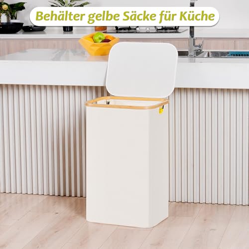 efluky Yellow Bag Stand 100 L, Bin with Lid, Bin Bag Stand for Yellow Bags, Easy Removal through Door on the Back, Container for Kitchen and Home [Without Inner Bag] - Beige