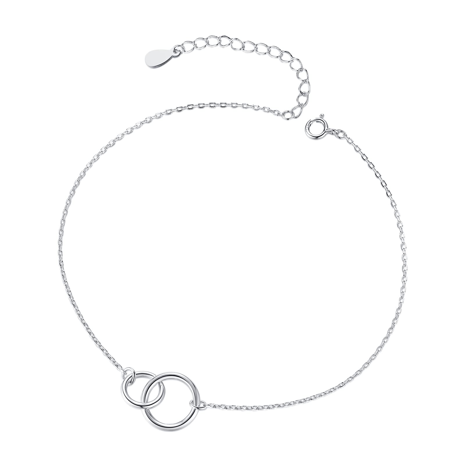 Shuxin Silver Anklet for Women, 925 Sterling Silver Adjustable Anklet, Silver Circle Anklet Bracelet Chain, Fine Anklet Chain Flexible up - 9" to 10" inch, Silver Anklet suitable for Beach Seaside