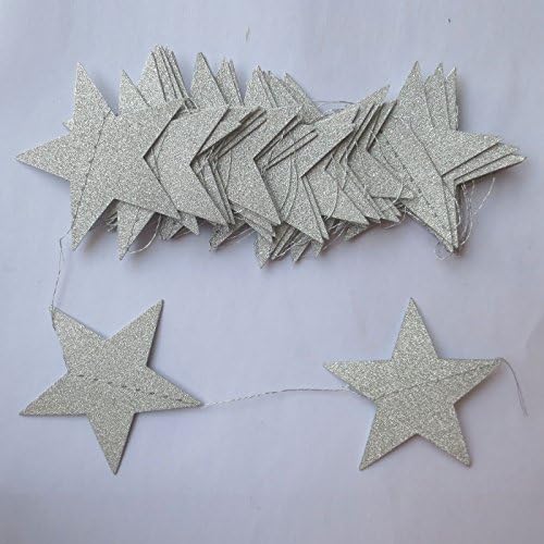 Sarsean 7CM 13-Feet Silver Glitter Star Banner Garland and 100PCS Silver Star Confetti