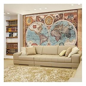Antique Illustrated Map of The World - Two Sphere Projection - Historical Depiction - Wall Mural, Removable Sticker, Home Decor - 100x144 inches