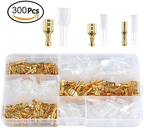 150 Pieces Female Spade Crimp Terminal Cable Connector with Insulating Sleeve Assortment Kit (2.8mm 4.8mm 6.3mm)