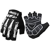 Cycling Gloves For Men And Women, Bike Gloves With Shock-absorbing Gel Pad, Anti-Slip Silicone Printing, Breathable, Touchscreen - Motorcycles, MTB, Road Bike Half Finger Skeleton Bones Short Gloves