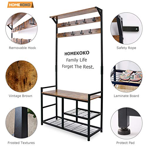 HOMEKOKO-Coat-Rack-Shoe-Bench-Hall-Tree-Entryway-Storage-Bench-Wood-Look-Accent-Furniture-with-Metal-Frame-3-in-1-Design-Rustic-Brown