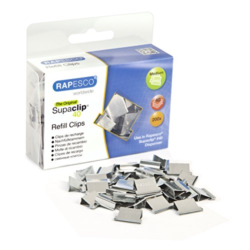 Rapesco CP20040S Supaclip 40 Edelstahl-Nachfuellklammern, 200 Stueck