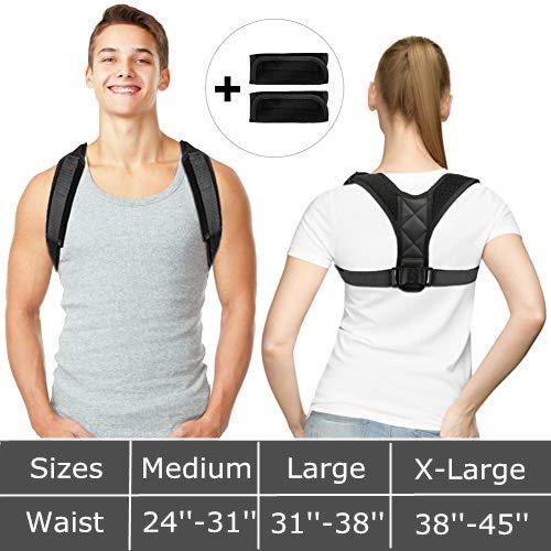 Posture Corrector for Men Women Flat Back Brace Adjustable Support Brace with 2 Pads for Upper Back Shoulder
