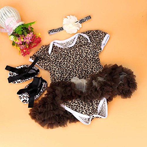 FEITONG 3pcs Baby Girls Leopard Print Romper Bodysuit +Headband+ Shoes Sets Clothes - Image 2