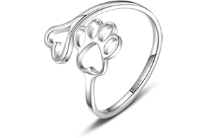 SARIEL Puppy Pet Lovers Paw Print Ring Heart 925 Sterling Silver Adjustable Ring Pet Animal Jewelry Creative Pierced Love Dog Cat Claw Ring Pet Loving Friend Families Gifts