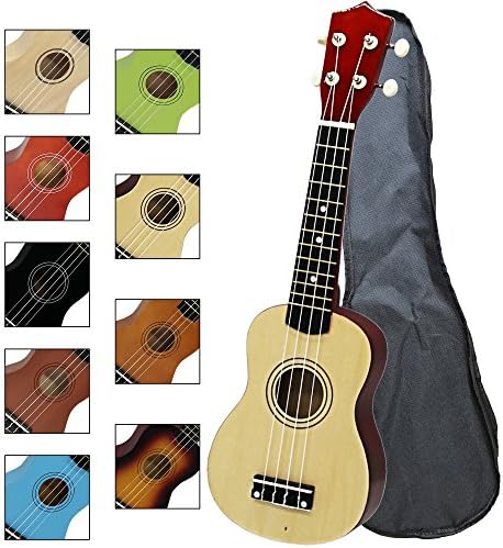 MELODIC Basswood Soprano Ukulele Hawaii Guitar 21'' 4 Strings, Starter Set with Gig Bag, Tuner, Capo, Polishing Cloth, Decals Fingerboard, Strings, Picks and Strap,best gift (natural+red)
