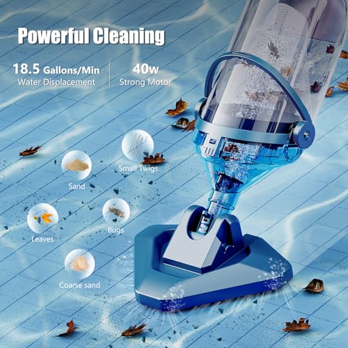 Enhulk Powerful Swimming Pool Vacuum Cleaner, Handheld Rechargeable Pool Hoover with Telescopic Pole, Up to 60 min Runtime, Suction up to 4200L/H, Ideal for Above Ground & Inground Pool, Spas