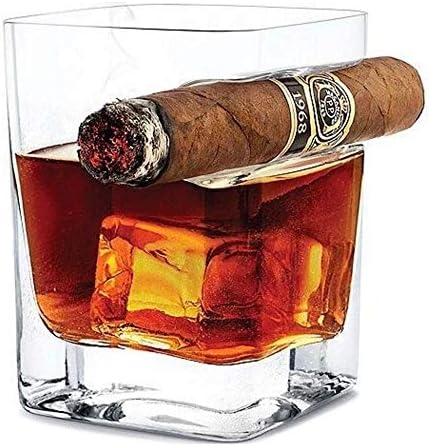 Julitech Whiskey Glass with Cigar Holder, 3 Pcs Large Capacity 300ml Handcrafted Square Beer Scotch Brandy Red Wine Cups, for Cigar Cigarette Lovers, Home and Bar,6Pcs