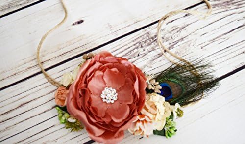 Handcrafted Peacock Feather Flower Crown - Peaches and Cream Flower Crown - Orange and Cream Flower Crown - Boho Headband - Easter Halo