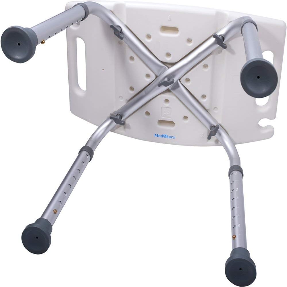Medokare Shower Stool with Padded Seat - Shower Seat for Seniors with Tote Bag and Handles, Shower Bench Bath Chair for Elderly, Handicap Tub Shower Seats for Adults (White Stool): Kitchen & Dining