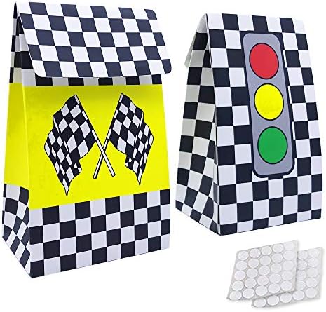 20 Packs Checkered Racing Treat Bags Race Car Theme Party Favors for Sports Event and Kids Birthday Supplies