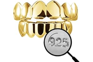 HARLEMBLING Solid 925 Sterling Silver Real Grillz - 14k Gold Plated - Custom Top & Bottom Grills For Teeth - Real Solid Silver NOT BRASS