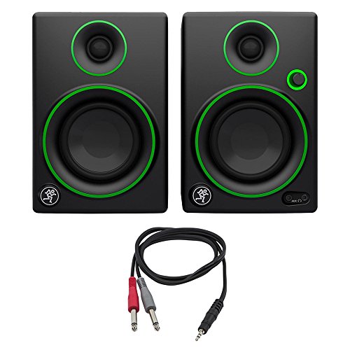 Mackie CR Series 3" Creative Reference Multimedia Monitors (Pair) (CR3) with Monoprice 1/8" TRS Male to Two 1/4" TS Male Cable, 3 Feet