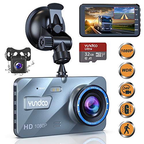 Dual Dash Cam Car Camera - Contain 32GB SD Card,Full HD 1080P Dash Camera for Cars,4"IPS Screen Dual Wide Angle Lens Car Dash Camera,G-Sensor,Cycle Recording,Parking Monitoring.(2019 Upgraded Version)