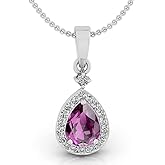 LMDPRAJAPATIS Natural 4.20 Carat Certified Original Birthstone Amethyst Stone 925 Sterling Silver Beautiful Pendant Pear Shape Pendant/Gift Her pendant for Wedding/engagement