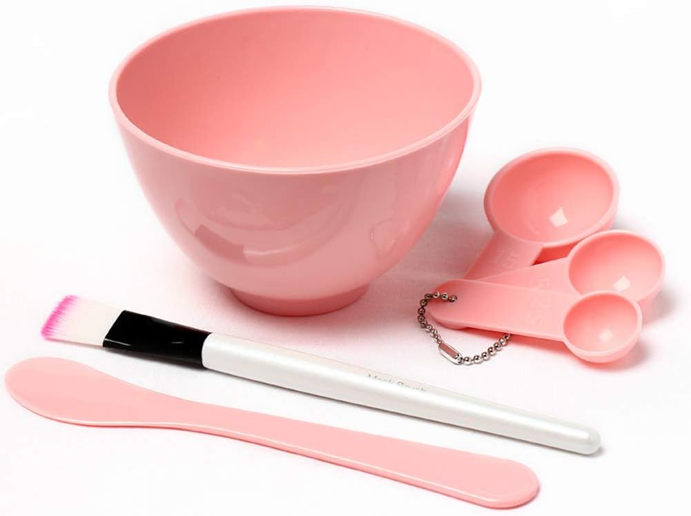 6PCS Facemask Mixing Tool 4 in 1 DIY Facemask Mixing Tool Kit with Facial Mask Bowl Stick Spatula Face Mask Brush Measuring Cup, Purple + Green + Pink