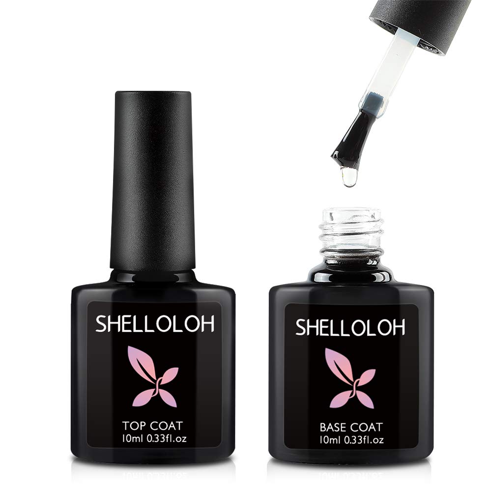 SHELLOLOH 2pcs Gel Nail Polish Top Coat and Base Coat Set Soak Off LED Gel Nail Art Manicure Kit Long-Lasting 10ml : Beauty