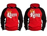 Couple Matching King Queen Crown Raglan Hoodie Pullover Hooded Sweatshirt