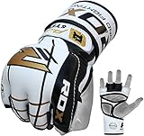 RDX MMA Gloves for Sparring Martial Arts Training | Y-Volar Palm Cowhide Leather Gel Grappling Mitts | Good for Muay Thai, Combat Punching Bag, Kickboxing & Cage Fighting