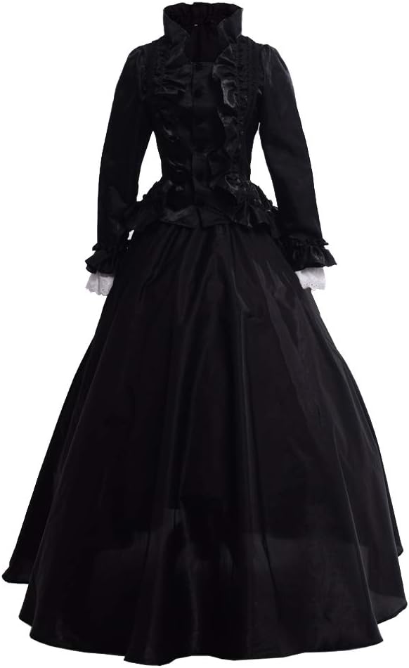 GRACEART Womens Medieval Victorian Fancy Dresses with Crinoline Palace Royal Masquerade Vintage Costume (XL, Black)