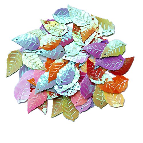 ZIJING 200 pcs Mix Colored Big Tree Leaf Loose Sequins Spangles Paillettes DIY Scrapbooking Craft Applique Embellishment14*25mm (#11 Assorted Colors)