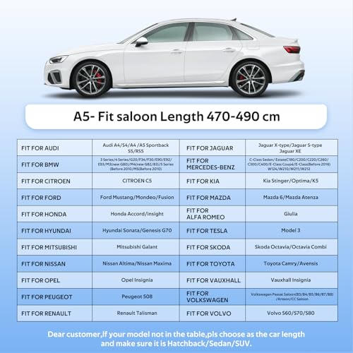 Holthly Waterproof Outdoor Car Cover, 10 Layer Car Cover, Sun and Dust Protector Cover, Car Layer Suitable for Audi A4 A5, BMW 3 Series, Mercedes C-Class, VW Passat, etc. 3XL