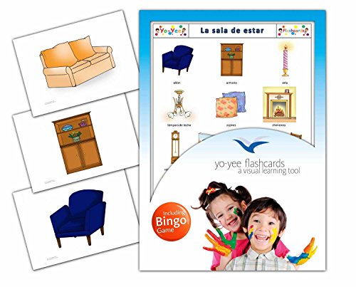 Living Room Flashcards in Spanish Language - Flash Cards with Matching Bingo Game for Toddlers, Kids, Children and Adults - Size 4.13  5.83 in - DIN A6