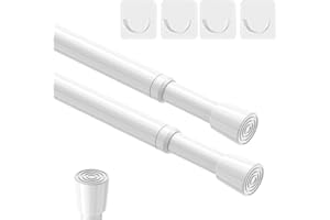 AIZESI 2pcs Spring Tension Rods Adjustable 26 to 39 inch Small Tension Curtain Rod No Drilling Expandable Spring Loaded Curtain Rod,Suitable for Doors and Windows 28 to 36 inch, White