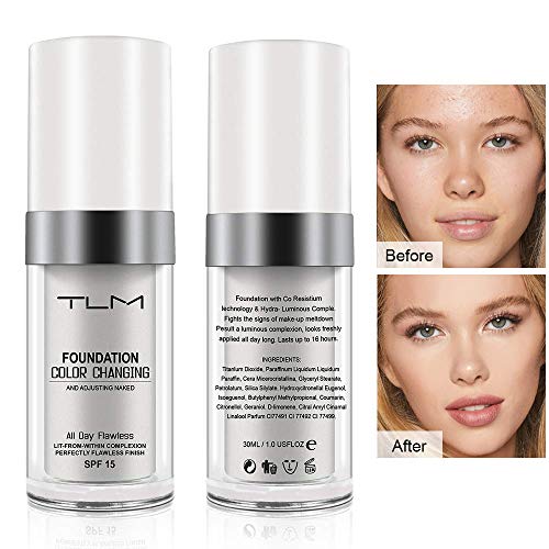 (2Pcs) TLM Colour Changing Fondation Makeup Concealer Full Coverage Cream Flawless Base Nude Face Liquid makeup foundation Cover Concealer Changing Warm Skin Tone Moisturizing Cover for Women&Girls