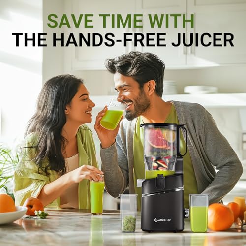 AMZCHEF Automatic Cold Press Juicer Machines 250W Liberate Your Hands -145MM Opening and 2L Capacity Slow Juicers for Whole Fruit and Vegetable, with Triple Filter, Safety Lock, Classic Black