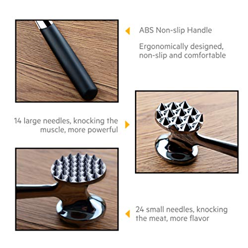 Elabo Kitchen Meat Tenderizer Sets - Heavy Duty Manual Hammer Mallet Tool and Meat Tenderizer Needle Tool with 48 Stainless Steel Sharp Blades For Steak, Chicken, Fish, Pork, Beef, Veal