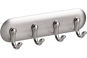 INTERDESIGN iDesign York Adhesive Backed Key Holder for Wall, 1.5" x 7" x 5.5", Brushed Stainless Steel