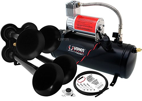 Vixen Horns Loud 149dB 4/Quad Black Trumpet Train Air Horn with 1.5 Gallon Tank and 150 PSI Compressor Full/Complete Onboard System/Kit VXO8530/4114B