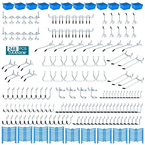 DURHAND 44 Piece Wall Mounted Pegboard Tool Organizer Rack Kit With Various Sized Storage Bins, Pegboard, & Hooks, Blue - Bed Bath & Beyond - 32166548