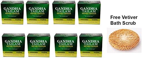 Pack of 8 - Kottakal Arya Vaidya Sala Gandha Tailam Softgel Capsules - 100 Capsules + Vetiver Scrub