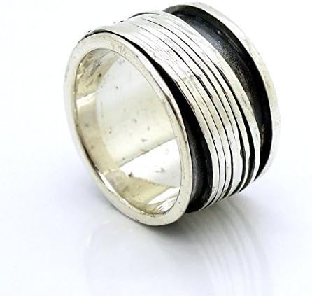 Wide silver spinner ring, unisex ring, hammered spinners
