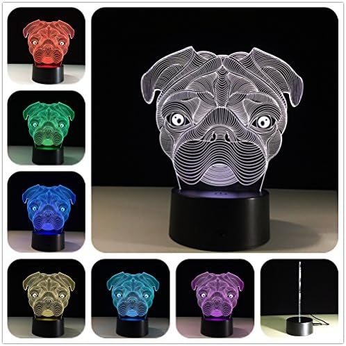 DowBier 3D Illusion Multi Colors USB Sleeping Night Light Desk Lamp Room Decoration (Bulldog Head)