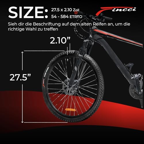 Fincci MTB Tyre 27.5 – Folding Tyre Set 27.5 x 2.10 Inches 54-584 with 2 Presta Chambers, Oncamp Tyres for Road Bike, Mountain Bike, and Bicycle, Pack of 2 Accessories