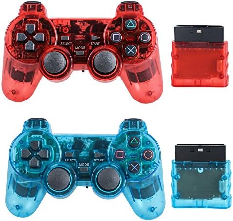 Saloke Wireless Gaming Controller for Ps2 Double Shock (Clear Red and Clear Blue)
